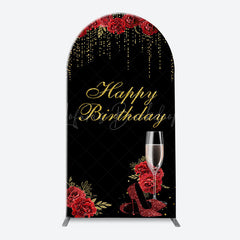 Lofaris Red Rose High Heel Black Gold Arch Birthday Backdrop