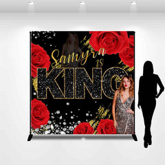 Lofaris Red Rose King Diamonds Glitter Custom Birthday Backdrop