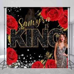 Lofaris Red Rose King Diamonds Glitter Custom Birthday Backdrop