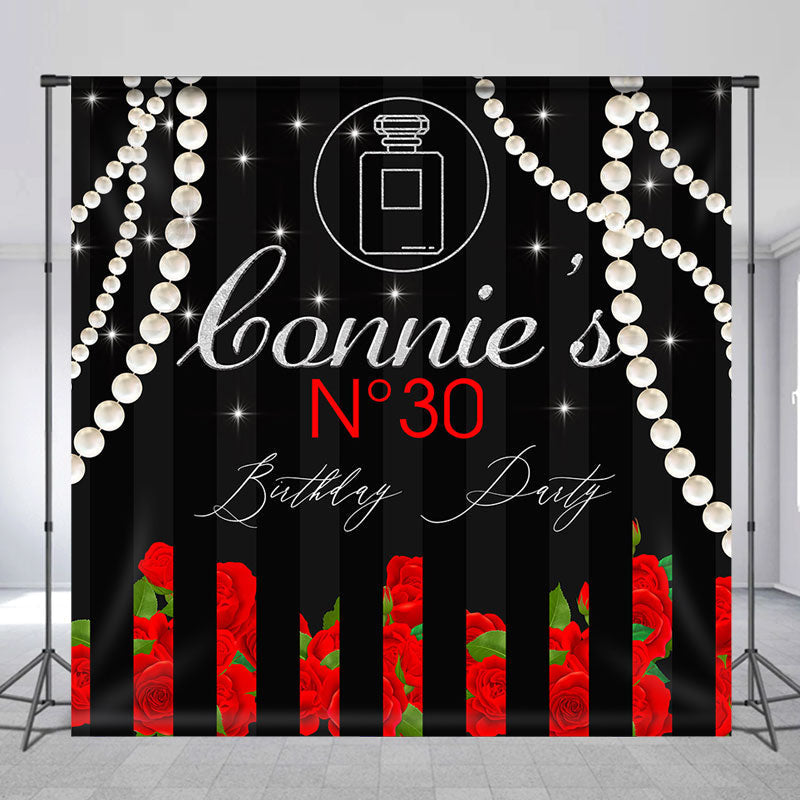 Lofaris Red Rose Pearls Perfume Custom 30Th Birthday Backdrop