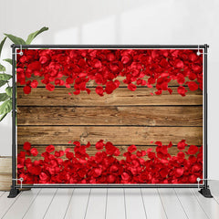 Lofaris Red Rose Petals Wood Board Valentines Day Backdrop