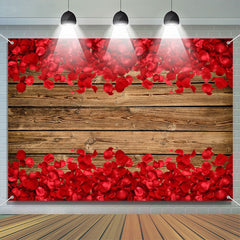 Lofaris Red Rose Petals Wood Board Valentines Day Backdrop