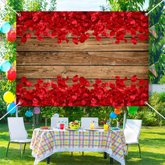 Lofaris Red Rose Petals Wood Board Valentines Day Backdrop