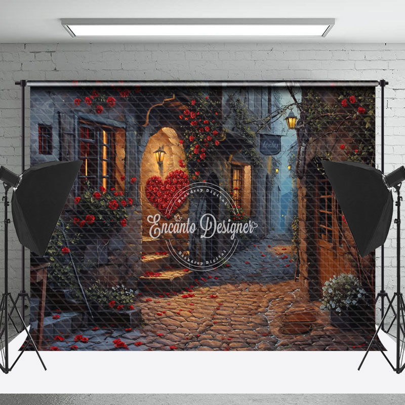 Lofaris Red Rose Retro Street Valentines Day Photo Backdrop