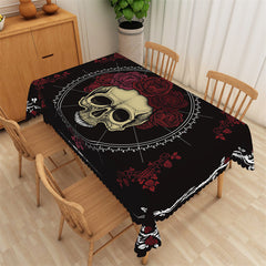 Lofaris Red Rose Skull Elegant Black Waterproof Tablecloth