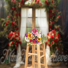 Lofaris Red Rose Wood Door Curtian Forest Photo Backdrop