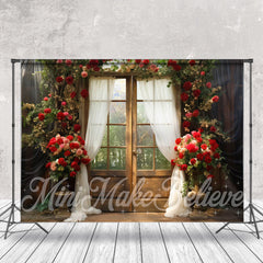 Lofaris Red Rose Wood Door Curtian Forest Photo Backdrop