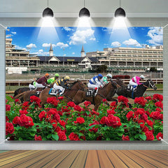 Lofaris Red Roses Bush Horse Race Kentucky Derby Backdrop