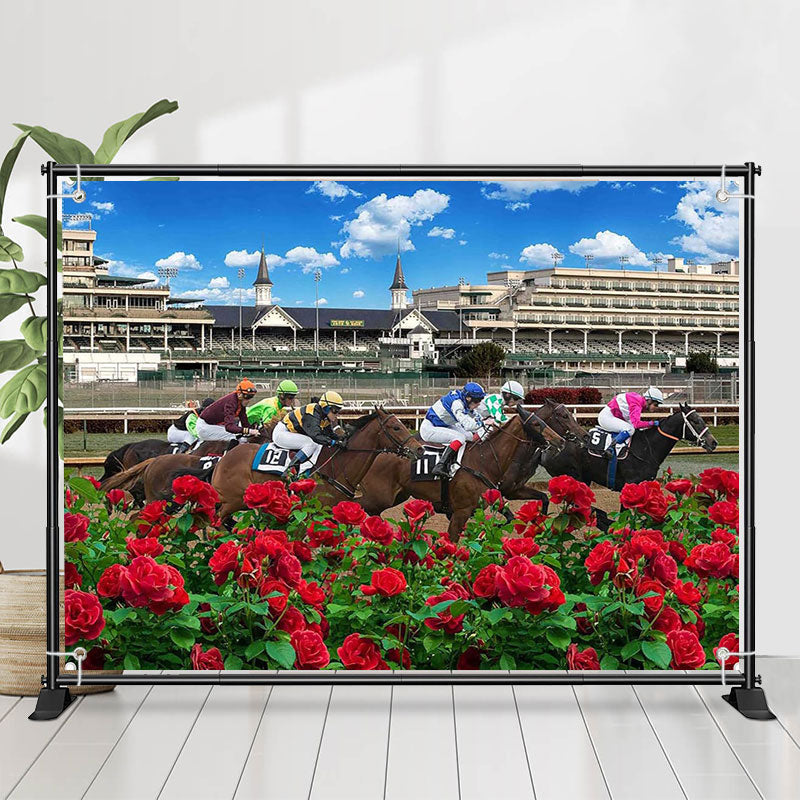 Lofaris Red Roses Bush Horse Race Kentucky Derby Backdrop