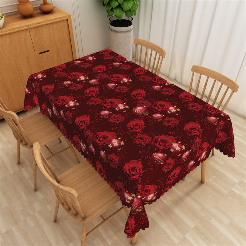 Lofaris Red Roses Jingle Bells Christmas Rectangle Tablecloth