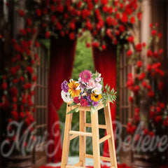 Lofaris Red Roses Vines Arch Palace Door Floral Backdrop