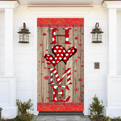 Lofaris Red Roses Wood Board pattern welcome home Door Cover