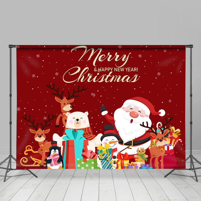 Lofaris Red Santa Claus Elk New Year Christmas Backdrop