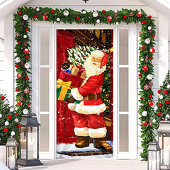 Lofaris Red Santa Claus Gift Snowy Christmas Door Cover