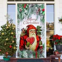 Lofaris Red Santa Claus Green Plants Christmas Door Cover