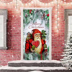 Lofaris Red Santa Claus Green Plants Christmas Door Cover