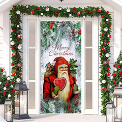 Lofaris Red Santa Claus Green Plants Christmas Door Cover