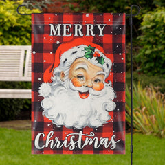 Lofaris Red Santa Claus Plaid Merry Christmas Garden Flag