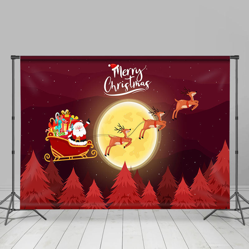 Lofaris Red Santa Moon Elks Sleigh Trees Christmas Backdrop