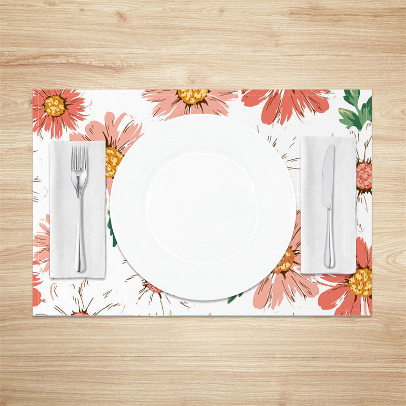 Lofaris Red Seamless Floral Leaves Dining Set Of 4 Placemats