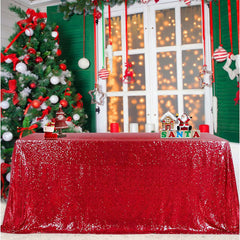 Lofaris Red Sequin Glitter Rectangle Banquet Tablecloth