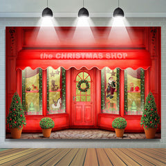 Lofaris Red Shop Door And Window Happy Christmas Backdrop