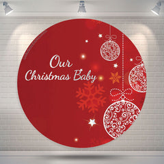 Lofaris Red Snow Christmas Ball Round Baby Shower Backdrop