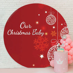 Lofaris Red Snow Christmas Ball Round Baby Shower Backdrop