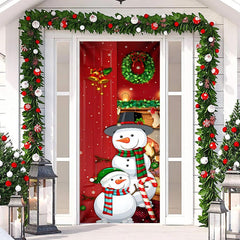 Lofaris Red Snowman Snowflakes Merry Christmas Door Cover