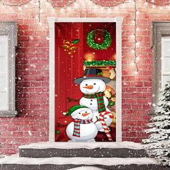 Lofaris Red Snowman Snowflakes Merry Christmas Door Cover