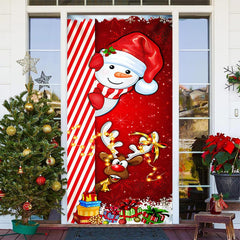 Lofaris Red Sparkle Cute Snowman Elk Christmas Door Cover