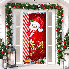 Lofaris Red Sparkle Cute Snowman Elk Christmas Door Cover