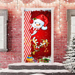 Lofaris Red Sparkle Cute Snowman Elk Christmas Door Cover