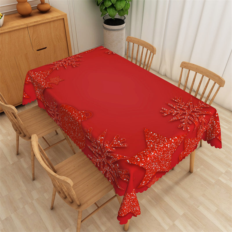 Lofaris Red Sparkling Stars Snowflake Waterproof Tablecloth