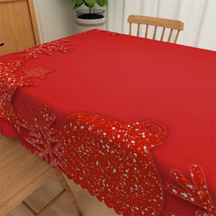 Lofaris Red Sparkling Stars Snowflake Waterproof Tablecloth