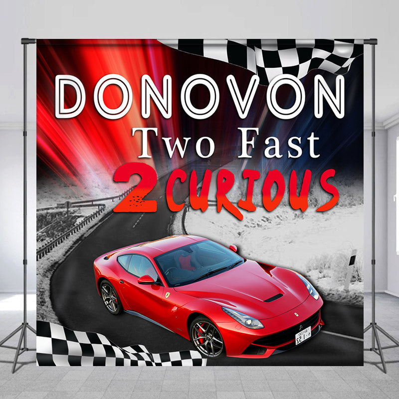 Lofaris Red Sports Car Personalized Two Fast Birthday Backdrop