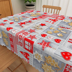 Lofaris Red Stars Hearts Grey Wood Repeat Tablecloth For Kitchen