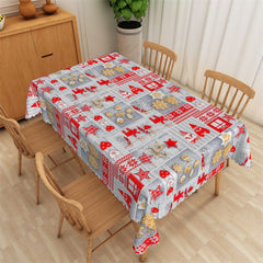 Lofaris Red Stars Hearts Grey Wood Repeat Tablecloth For Kitchen