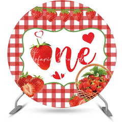 Lofaris Red Strawberry Plaid Round 1st Birthday Backdrop