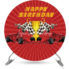 Lofaris Red Stripe Trophy Racing Car Round Birthday Backdrop