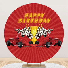 Lofaris Red Stripe Trophy Racing Car Round Birthday Backdrop