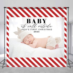 Lofaris Red Stripes Custom 1st Christmas Birthday Backdrop