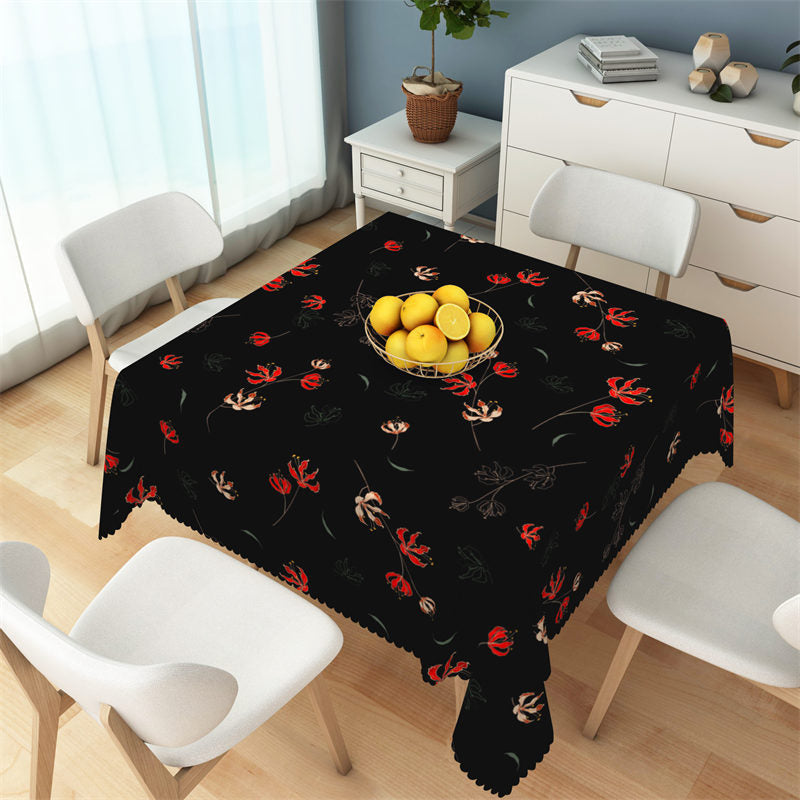 Lofaris Red Stylish Floral Repeat Black Square Tablecloth