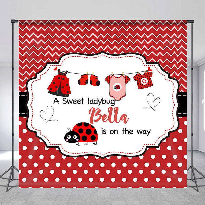 Lofaris Red Sweet Ladybug Custom Name Baby Shower Backdrop