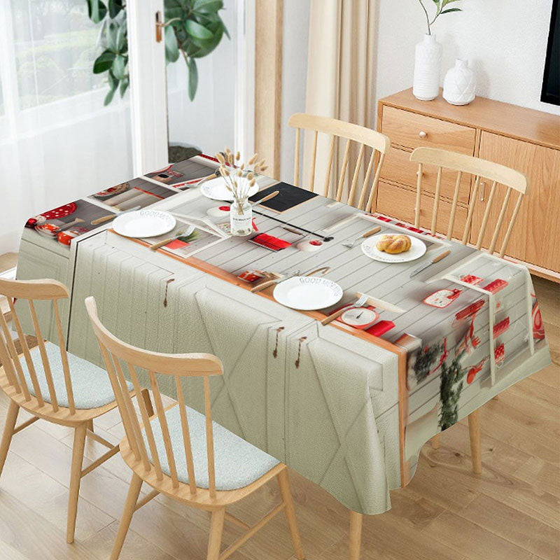 Lofaris Red Tableware White Wooden Wall Christmas Tablecloth