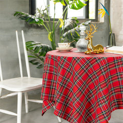 Lofaris Red Tartan Plaid Round Christmas Household Tablecloth