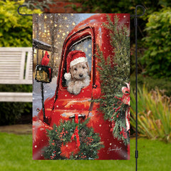 Lofaris Red Truck Dog Plants Snowy Christmas Garden Flag