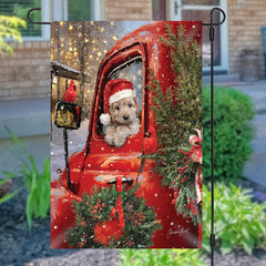 Lofaris Red Truck Dog Plants Snowy Christmas Garden Flag