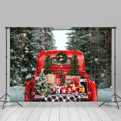 Lofaris Red Truck Presents Snowy Christmas Tree Backdrop