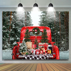 Lofaris Red Truck Presents Snowy Christmas Tree Backdrop